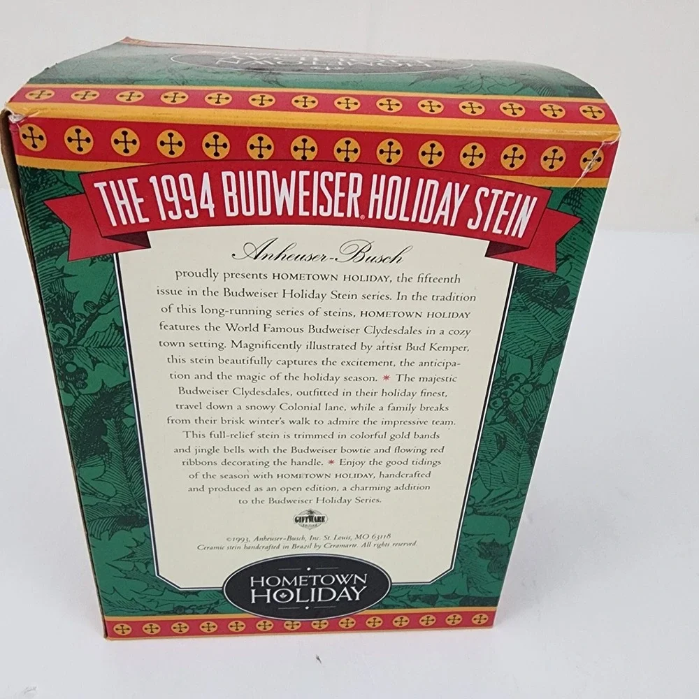 1994‎ BUDWEISER CERAMIC BEER STEIN HOMETOWN HOLIDAY NIB